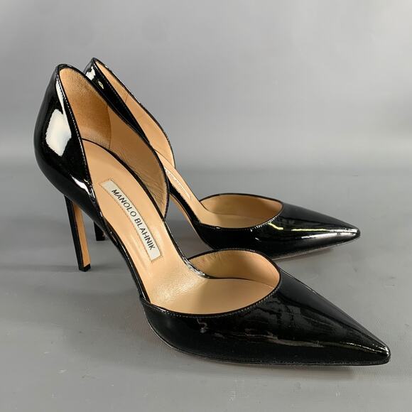 Manolo Blahnik Shoes - MANOLO BLAHNIK Size 9.5 Black Patent Leather Two Tone Pointed Toe Pumps